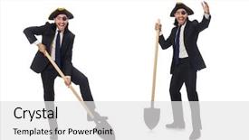 Presentation with spa white orchids black - Beautiful presentation featuring pirate businessman holding spade isolated backdrop and a white colored foreground