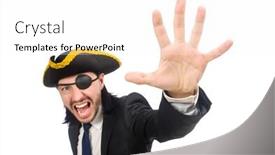  Presentation with pirate - PPT theme having pirate businessman shouting isolated on white background and a white colored foreground