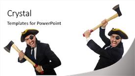  Presentation with pirate - Presentation theme having pirate businessman with axe isolated background and a  colored foreground