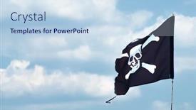  Presentation with pirate - Cool new slide deck with pirate flag on sky background backdrop and a sky blue colored foreground