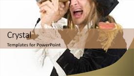  Presentation with scope - PPT theme consisting of pirate looking at mono scope isolated on white background and a coral colored foreground