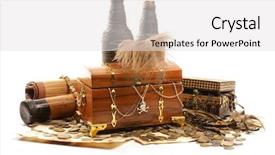  Presentation with treasure chest - Colorful presentation theme enhanced with treasure chest isolated on white backdrop and a light gray colored foreground