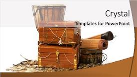  Presentation with treasure chest - Slides consisting of doubloon - treasure chest isolated on white background and a light gray colored foreground