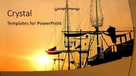 Presentation with pipes in the ship - Slides with pirate ship in sunset scenery background and a yellow colored foreground