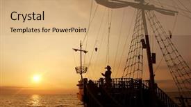  Presentation with pirate - Presentation theme with pirate ship in sunset scenery background and a coral colored foreground