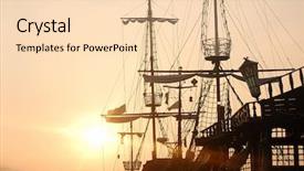  Presentation with pirate - Theme with pirate ship in sunset scenery background and a  colored foreground