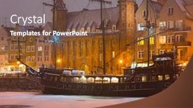 Presentation with winter river - Beautiful slide deck featuring pirate ship on the motlawa river at snowy winter poland backdrop and a tawny brown colored foreground