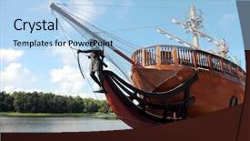  Presentation with pirate treasure - Colorful PPT theme enhanced with pirate ship sailing backdrop and a light blue colored foreground