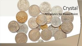  Presentation with pirate treasure - Audience pleasing PPT theme consisting of pirate treasure - collection of the medieval coins backdrop and a soft green colored foreground