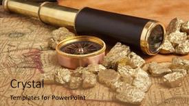  Presentation with pirate treasure map - Presentation theme having pirate treasure - gold nuggets and vintage brass background and a gold colored foreground