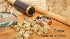  Presentation with telescope - Beautiful presentation theme featuring pirate treasure - gold nuggets and vintage brass backdrop and a yellow colored foreground