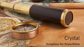  Presentation with telescope - PPT theme featuring staffing service red grunge stamp background and a coral colored foreground