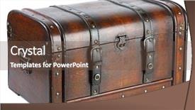  Presentation with chest - PPT theme enhanced with pirate treasure - vintage wooden chest over white background and a tawny brown colored foreground