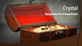  Presentation with pirate treasure - Theme with pirate treasure - wooden casket full of coins background and a dark gray colored foreground