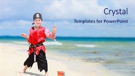  Presentation with beach party - Slides featuring pirates carribean party - cute boy dressed as pirate background and a sky blue colored foreground