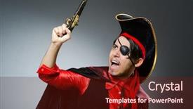  Presentation with pirate - Beautiful PPT theme featuring pirates carribean party - man pirate against dark background backdrop and a tawny brown colored foreground