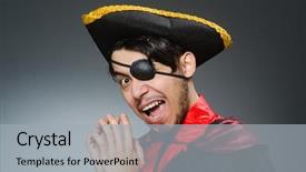  Presentation with pirate - Slides having pirates carribean party - man pirate against dark background background and a light gray colored foreground