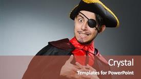  Presentation with pirate anchor - PPT theme featuring pirates carribean party - man pirate against dark background background and a red colored foreground