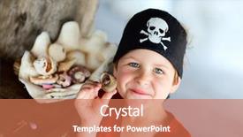  Presentation with pirate - Colorful PPT theme enhanced with pirates carribean party - portrait of playful boy dressed backdrop and a coral colored foreground