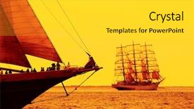  Presentation with sunset sailing - Beautiful theme featuring pirates ship - nostalgic sailboats sailing the ocean backdrop and a light gray colored foreground