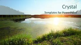  Presentation with pond - Cool new slide deck with pirple lake - sunset over pond backdrop and a cool aqua colored foreground