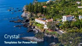  Presentation with island - Colorful presentation theme enhanced with pisao-viewpoint-in-sao-miguel backdrop and a ocean colored foreground