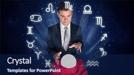  Presentation with magic crystal ball - Presentation design consisting of pisces - young handsome astronaut looking background and a navy blue colored foreground