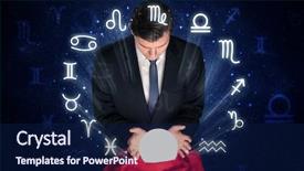  Presentation with magic crystal ball - Amazing PPT theme having pisces - young handsome astronaut looking backdrop and a navy blue colored foreground