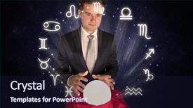  Presentation with magic crystal ball - Audience pleasing PPT theme consisting of pisces - young handsome astronaut looking backdrop and a  colored foreground