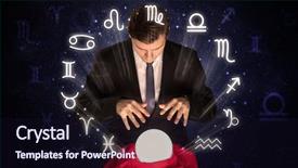  Presentation with magic crystal ball - Beautiful PPT theme featuring pisces - young handsome astronaut looking backdrop and a  colored foreground