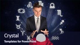  Presentation with magic crystal ball - Slide deck consisting of pisces - young handsome astronaut looking background and a navy blue colored foreground