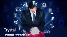  Presentation with magic crystal ball - Colorful slide set enhanced with pisces - young handsome astronaut looking backdrop and a navy blue colored foreground