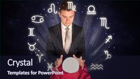  Presentation with magic crystal ball - Cool new PPT layouts with pisces - young handsome astronaut looking backdrop and a wine colored foreground