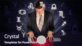  Presentation with magic crystal ball - PPT theme with pisces - young handsome astronaut looking background and a wine colored foreground