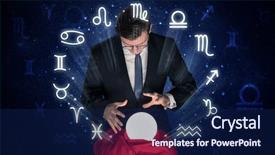  Presentation with magic crystal ball - Amazing PPT theme having pisces - young handsome astronaut looking backdrop and a navy blue colored foreground
