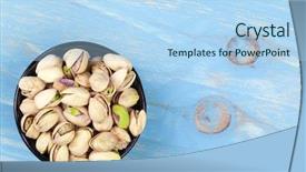  Presentation with rustic wood turquoise - Audience pleasing slide deck consisting of pistache - black bowl of pistachios backdrop and a light blue colored foreground