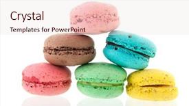  Presentation with colorful - Presentation theme featuring pistache - colorful stacked french macaroons isolated background and a  colored foreground