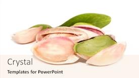  Presentation with green leaves - PPT theme featuring pistachio-fruits-with-green-leaves background and a lemonade colored foreground