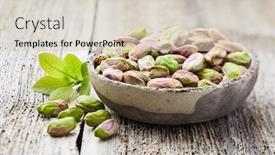  Presentation with nuts - PPT theme consisting of pistachio-nuts-with-leaves background and a soft green colored foreground