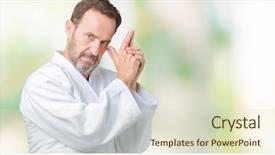  Presentation with shooting gun - PPT layouts with pistol training - handsome middle age senior man background and a  colored foreground