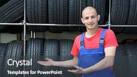  Presentation with pit stop - Presentation theme consisting of pit stop - smiling mechanic in a garage background and a dark gray colored foreground
