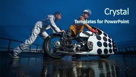  Presentation with pit stop - Beautiful slides featuring pit stop of vintage motorbike backdrop and a ocean colored foreground