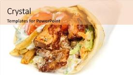  Presentation with salad - Beautiful PPT theme featuring pita - greek gyros stuffed with meat backdrop and a yellow colored foreground