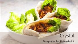  Presentation with mexican - Slides featuring pita bread filled with mexican mixture background and a coral colored foreground