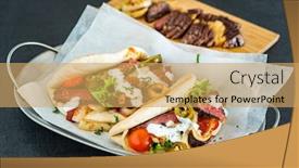  Presentation with steak - Slide set with pita-with-grilld-beef-steak background and a yellow colored foreground