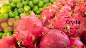  Presentation with pitaya - Presentation consisting of pitaya fruit at traditional marketplace background and a red colored foreground
