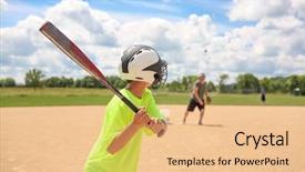  Presentation with coach - Audience pleasing PPT theme consisting of pitch - baseball practice coach pitching backdrop and a coral colored foreground