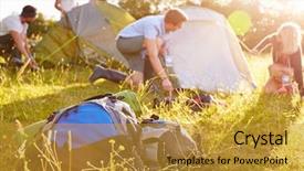  Presentation with camping - Cool new slide set with pitch - group of young friends pitching backdrop and a gold colored foreground