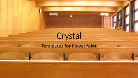  Presentation with lecture hall - Beautiful slide deck featuring pitch deck - empty lecture hall classroom backdrop and a gold colored foreground