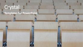  Presentation with lecture hall - Audience pleasing slides consisting of pitch deck - empty seats in new modern backdrop and a gray colored foreground